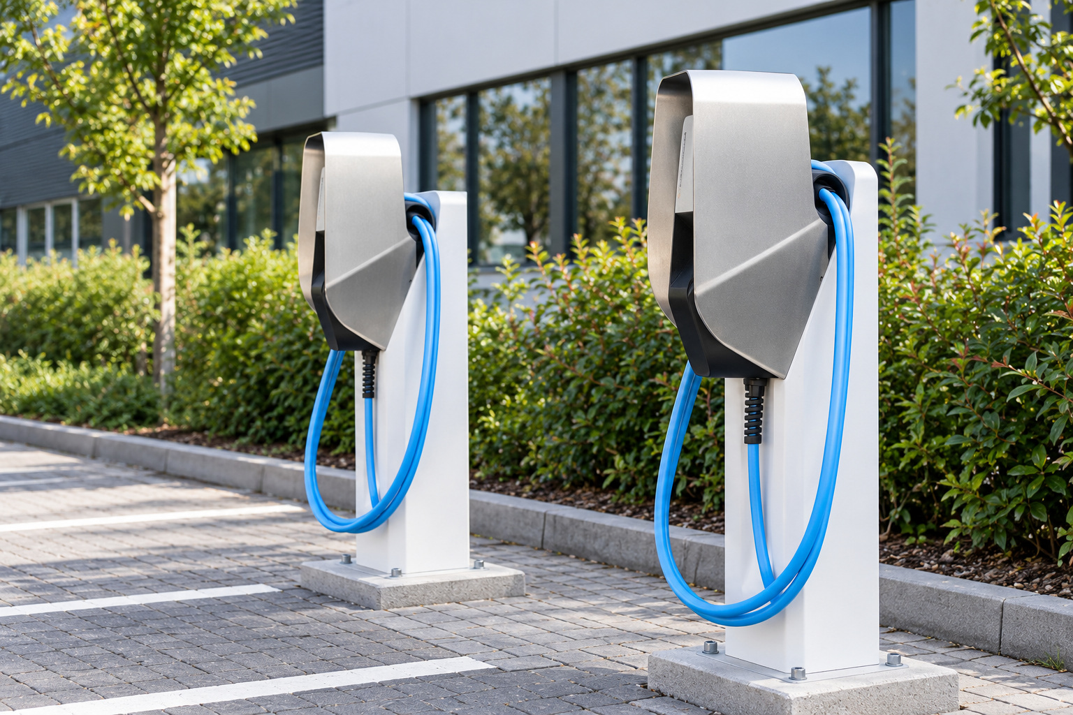Stazioni di ricarica per veicoli elettrici in un parcheggio aziendale