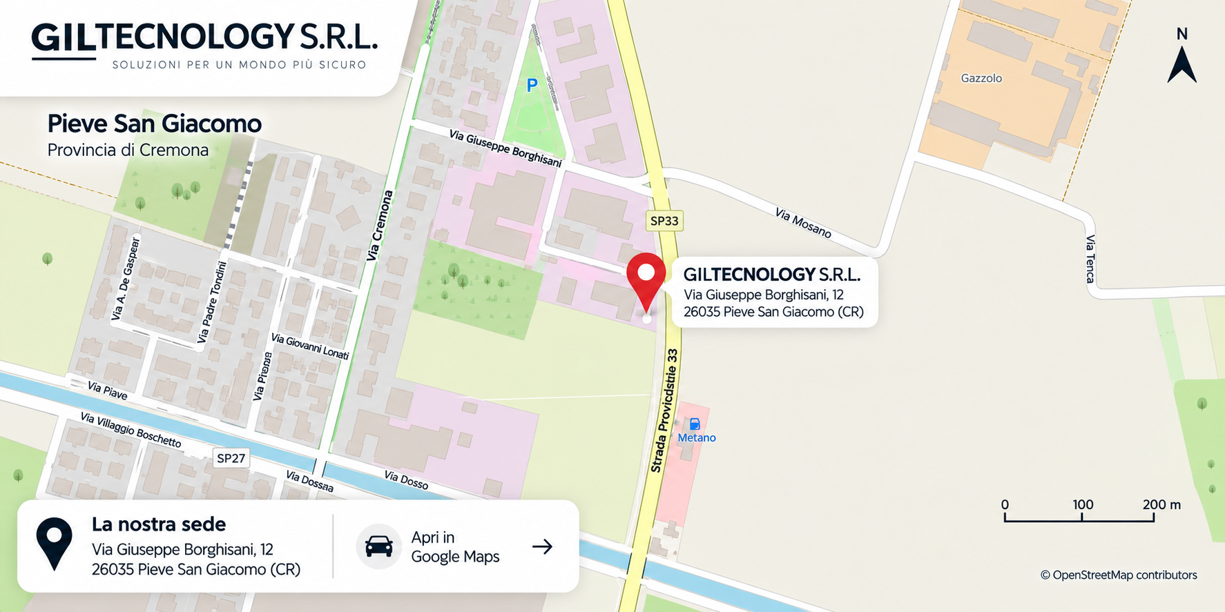 Mappa della sede Giltecnology S.r.l. in Via Giuseppe Borghisani 12, Pieve San Giacomo